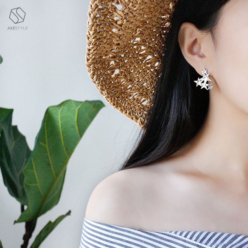 Bông tai bạc Matte stars