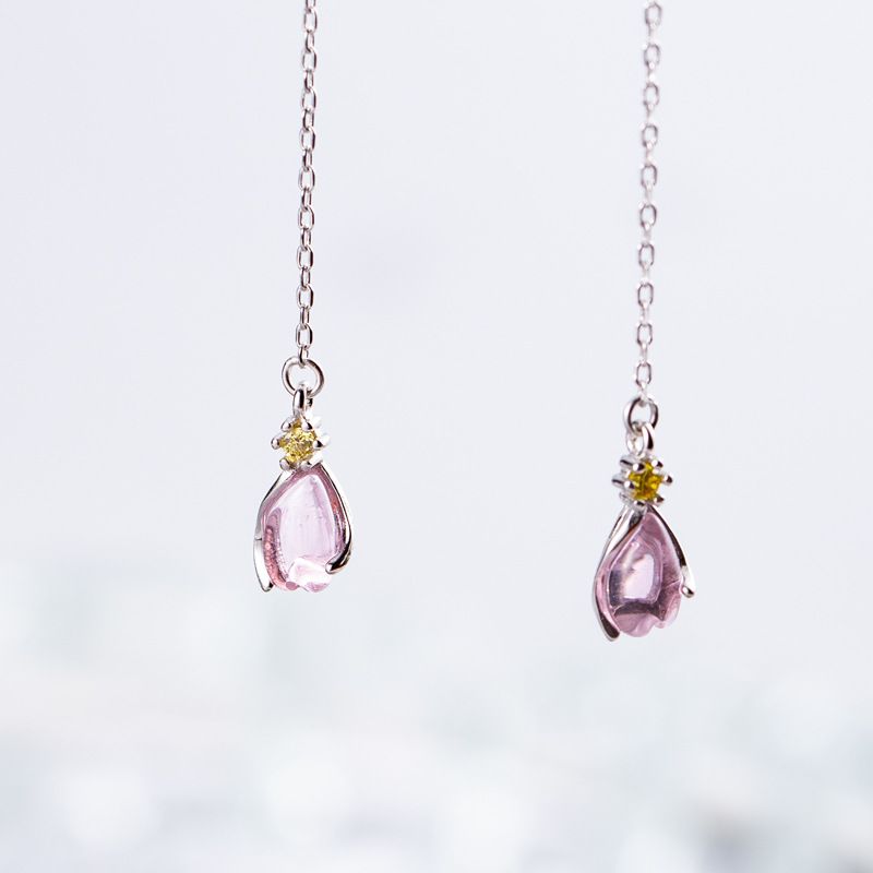 Bông tai bạc Pink stone sakura