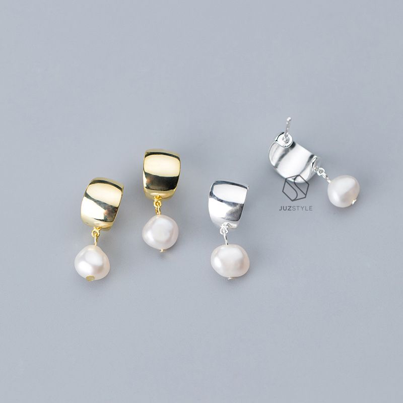 Bông tai bạc C-type artificial pearl