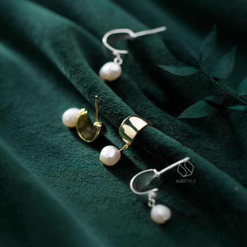 Bông tai bạc C-type artificial pearl