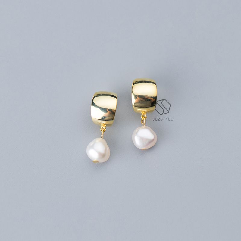 Bông tai bạc C-type artificial pearl