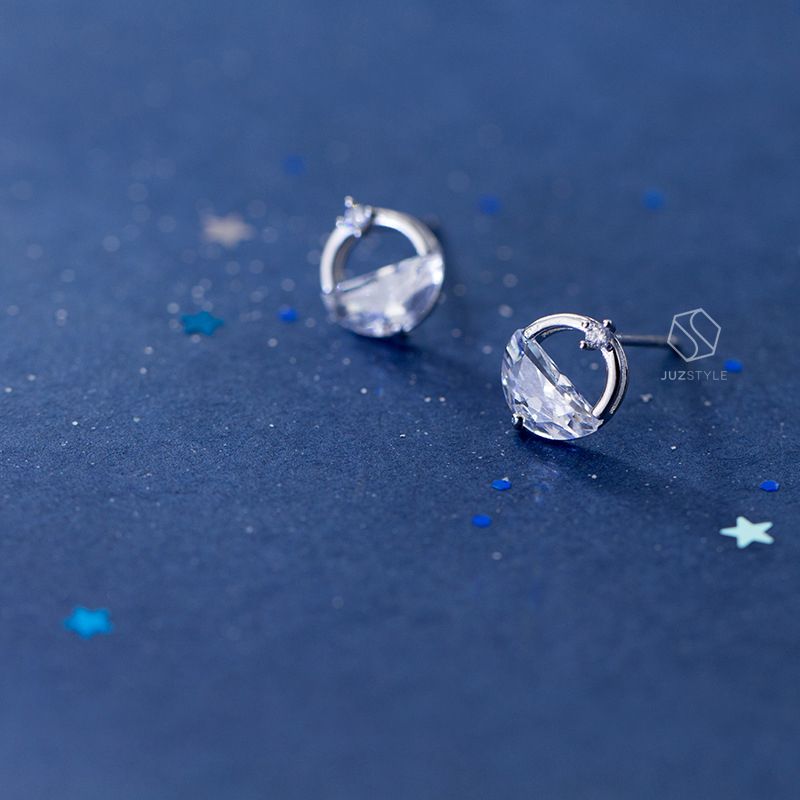Bông tai bạc Half-moon CZ