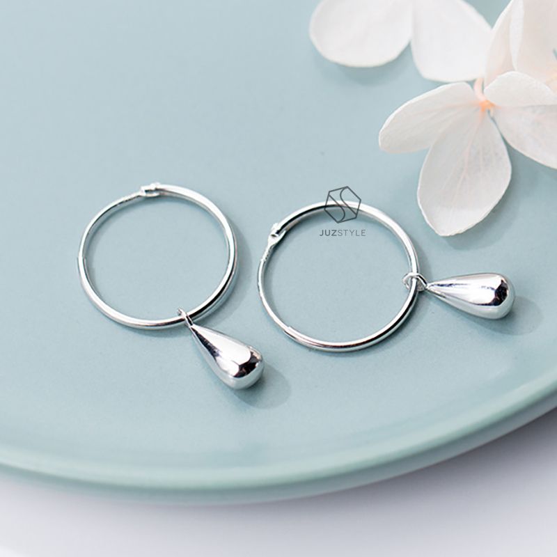 Bông tai bạc Hoop with water drop