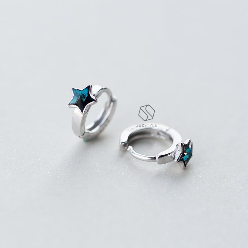 Bông tai bạc Blue star hoop