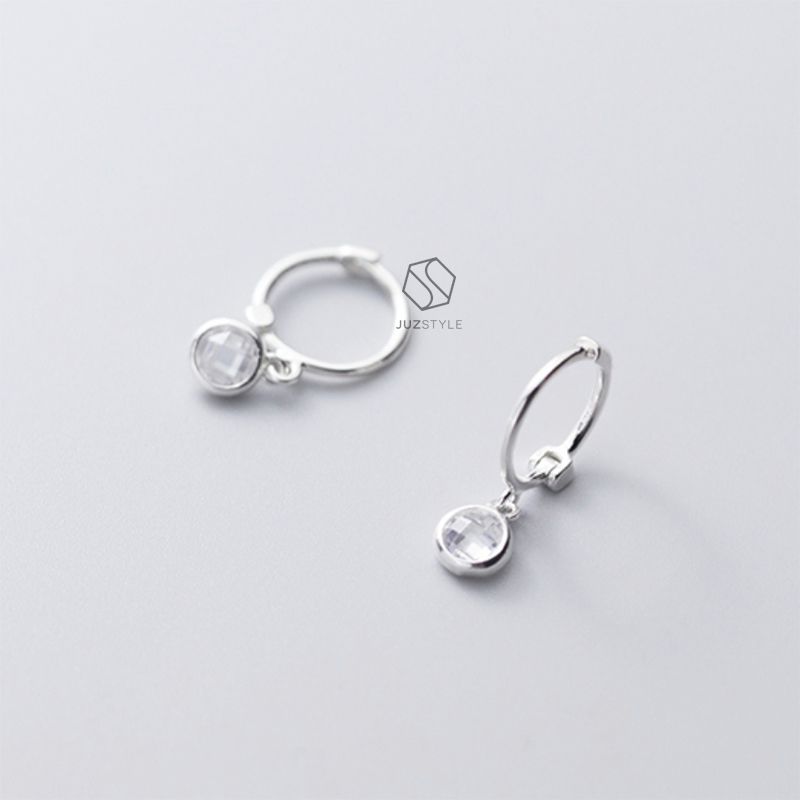 Bông tai bạc Circle CZ hoop