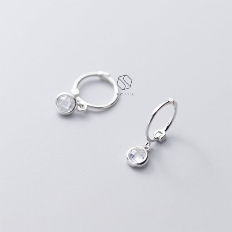 Bông tai bạc Circle CZ hoop