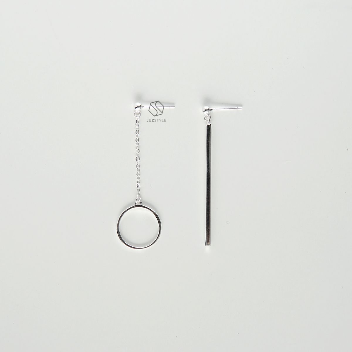 Bông tai bạc Slim bar & Circle drop