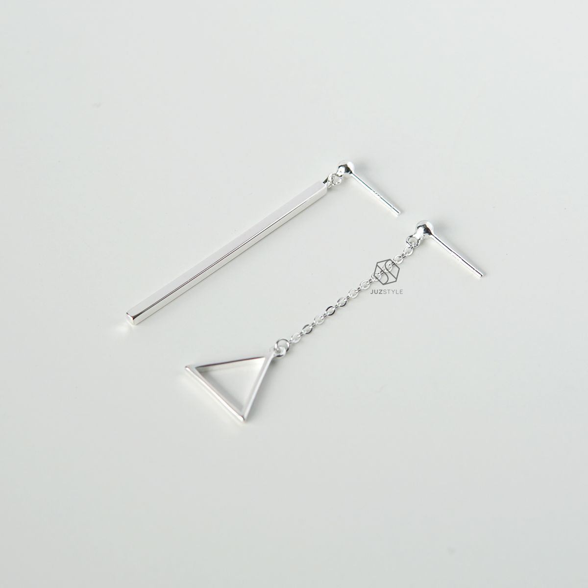 Bông tai bạc Slim bar & Triangle drop