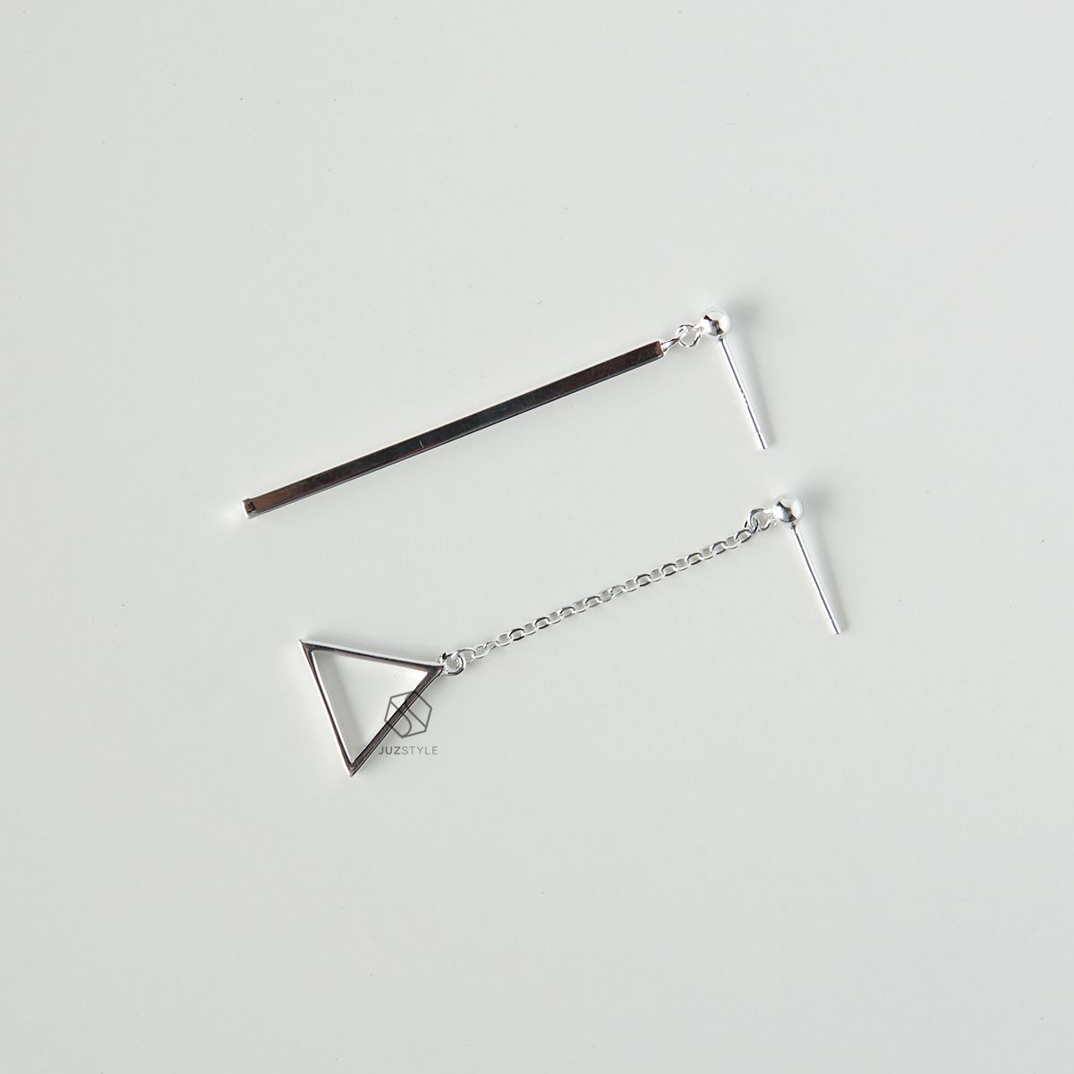 Bông tai bạc Slim bar & Triangle drop