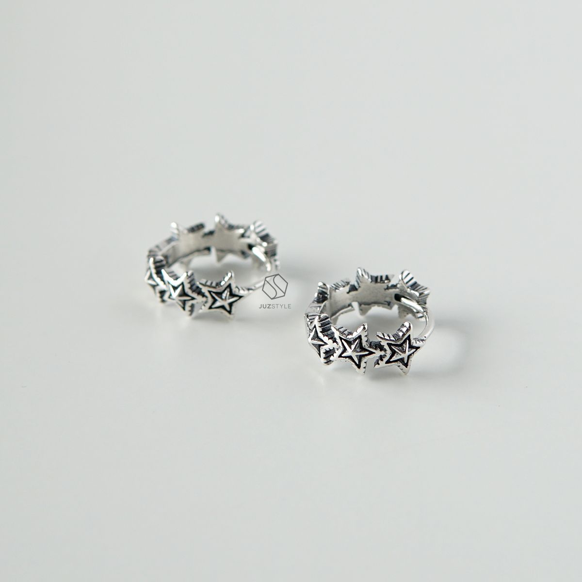 Bông tai bạc Vintage stars hoop