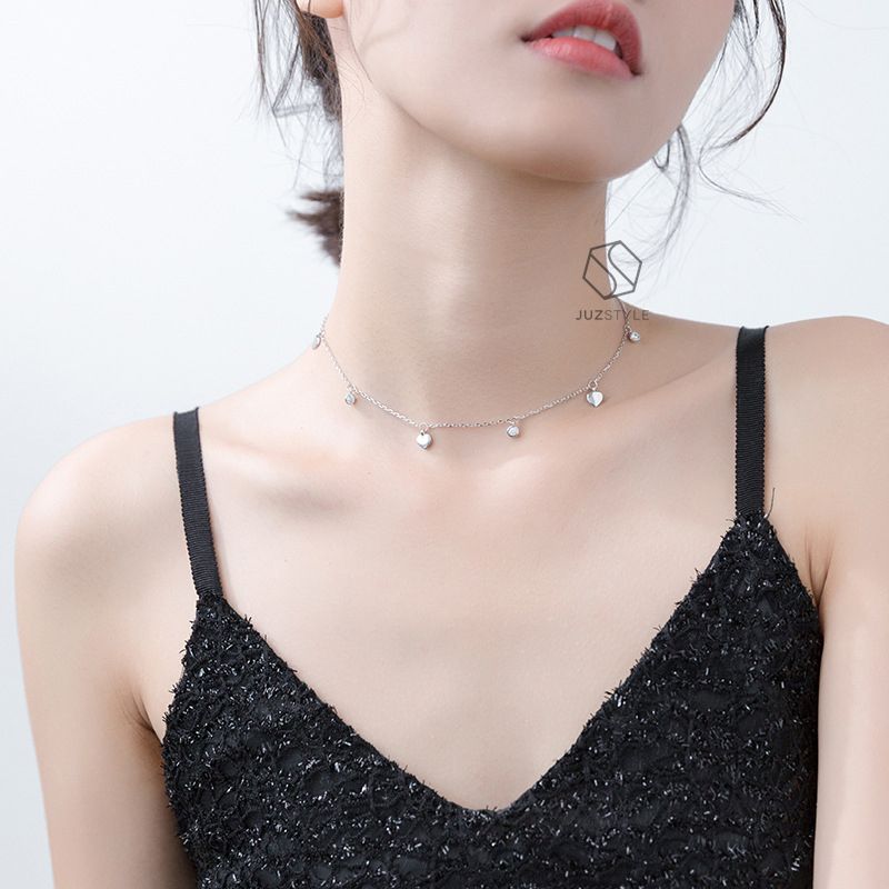 Dây chuyền bạc Hearts & gem choker