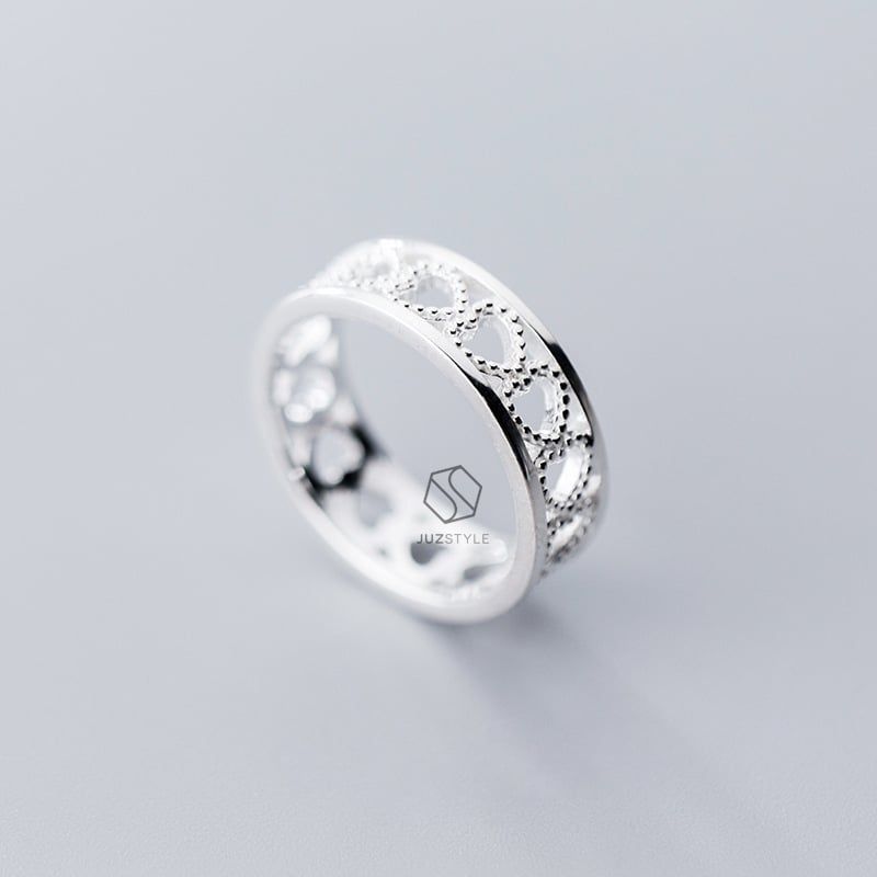 Nhẫn bạc Hearts & lines