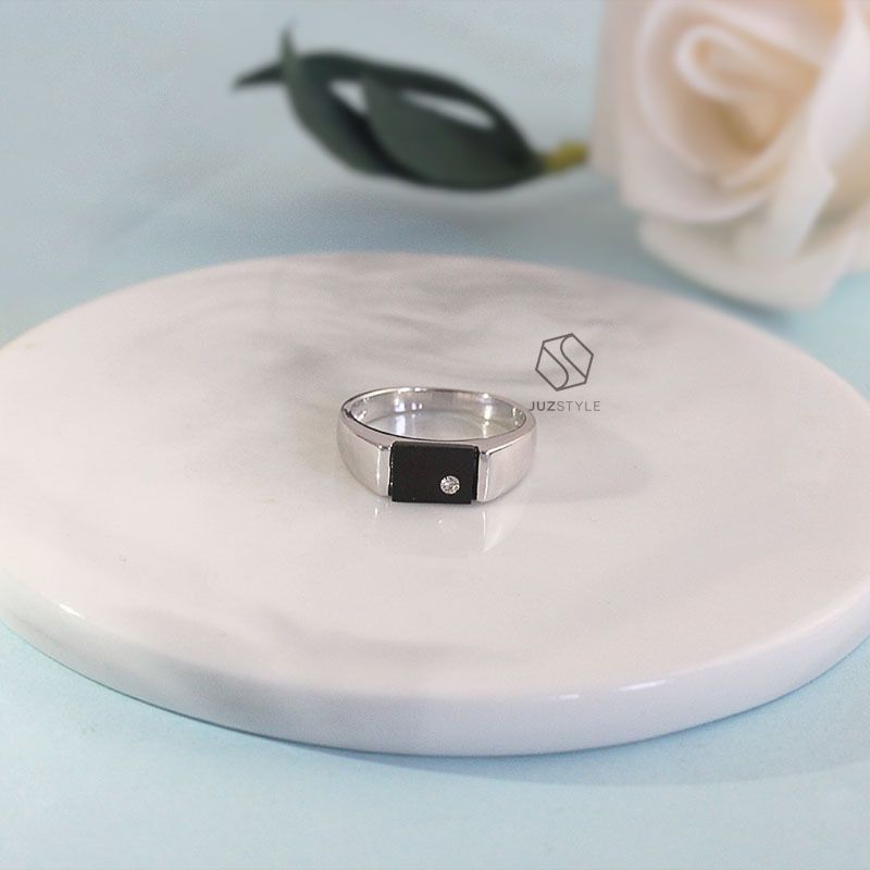 Nhẫn bạc Black rectangle signet