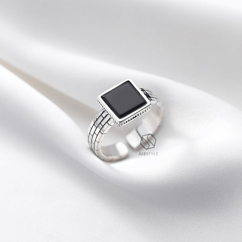 Nhẫn bạc Vintage square stone