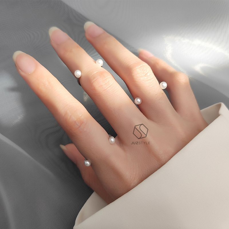 Nhẫn bạc Two pearl dots