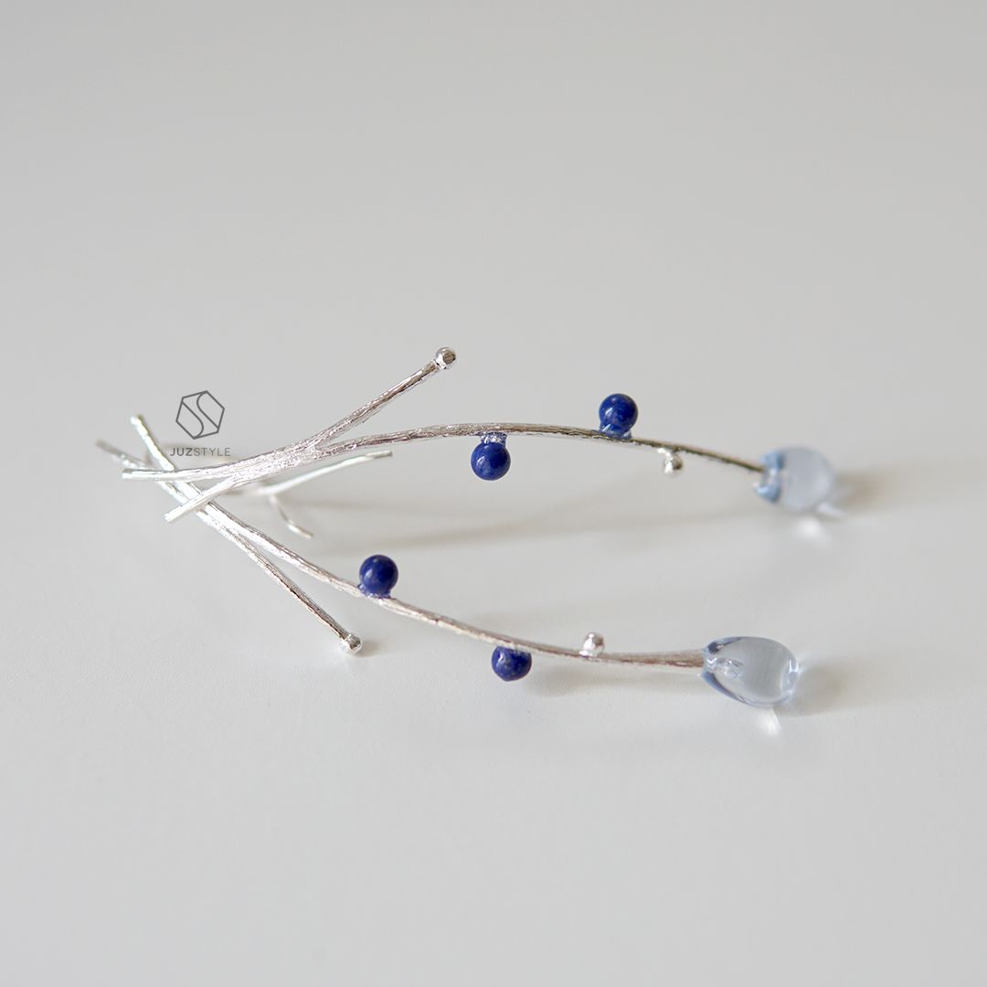 Bông tai bạc mix đá Lapis