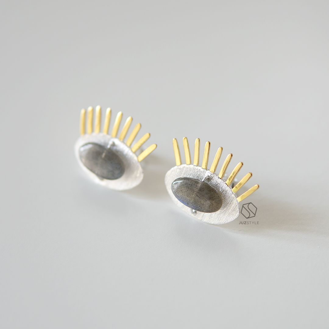 Bông tai bạc the eye mix labradorite