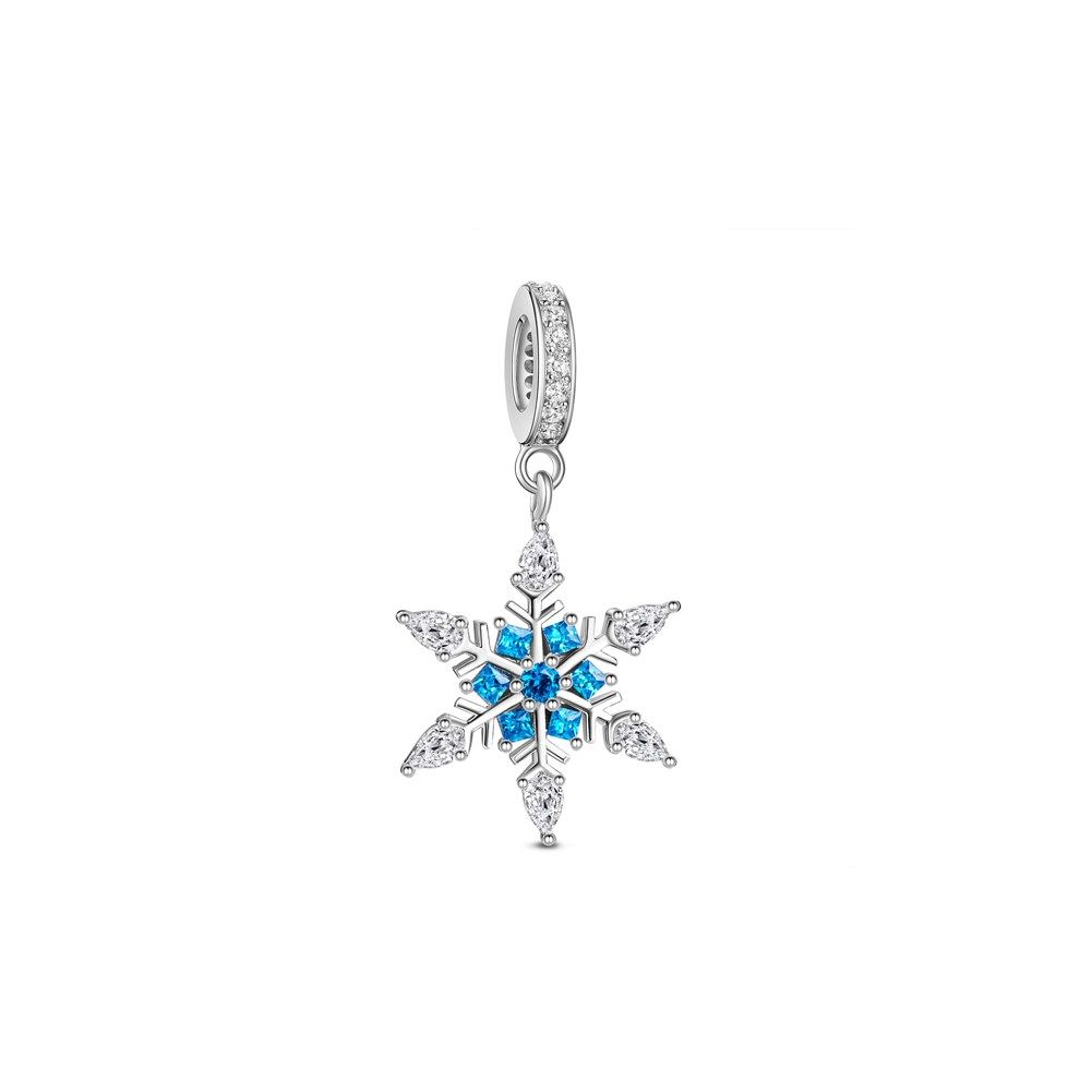 Charm bạc rơi White Blue Snowflake