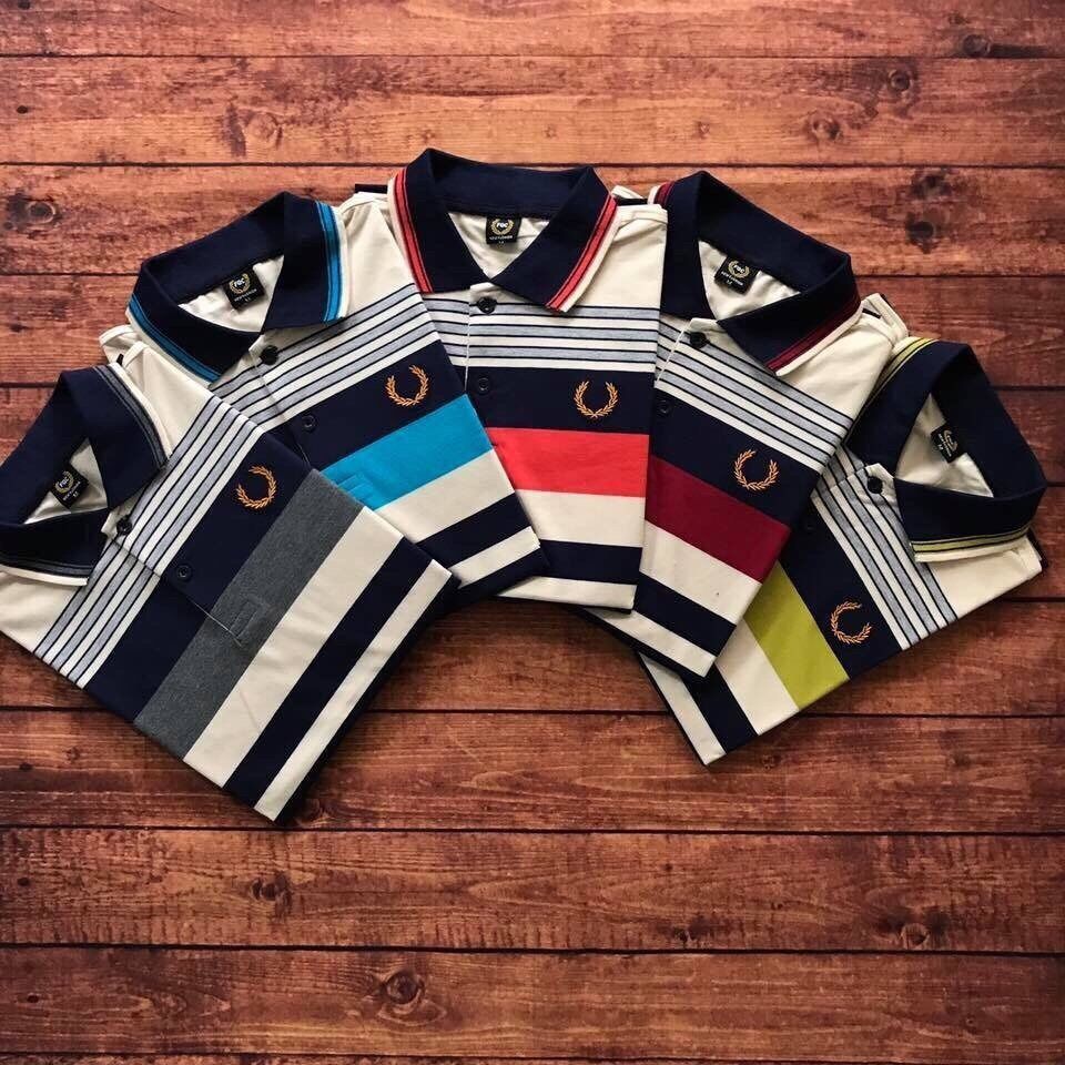 POL005CAM - POLO THÊU LOGO BÔNG LÚA SỌC VIỀN CAM