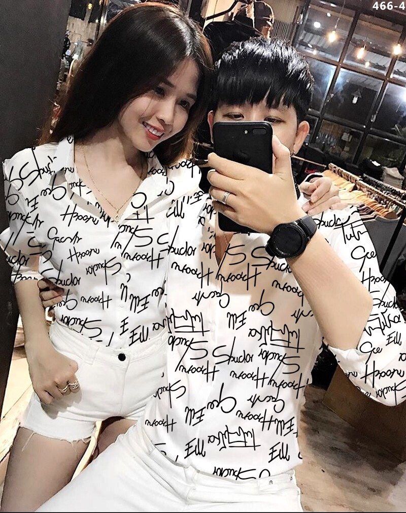 SMTD024Đ - ÁO ĐÔI SƠ MI KATE LỤA MỸ HỌA TIẾT CHỮ