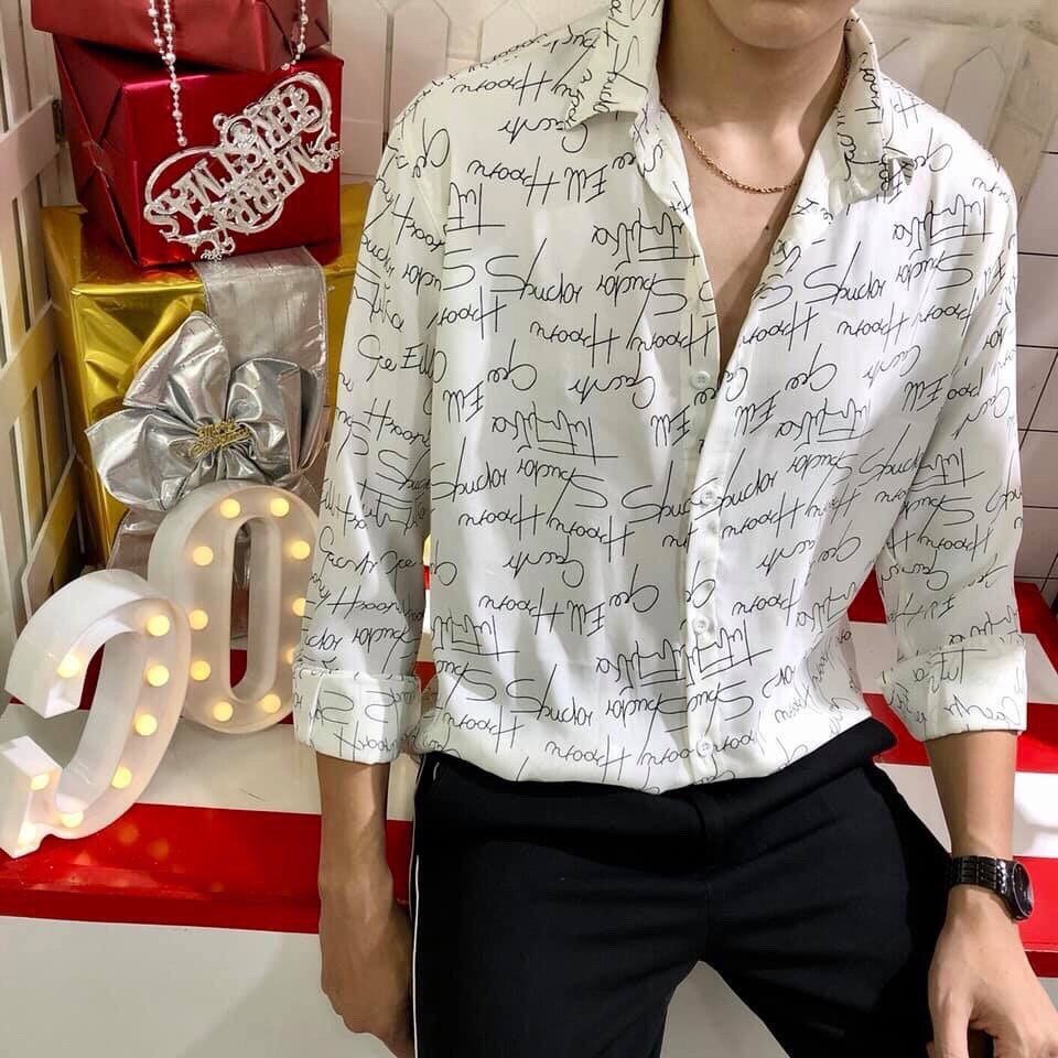 SMTD024DEN - SƠ MI KATE LỤA MỸ HỌA TIẾT CHỮ