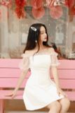 Đầm thiết kế xòe trắng trễ vai xinh xắn