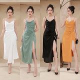 Đầm thiết kế 2 dây xoắn eo lệch tà chất cực xịn nhiều màu