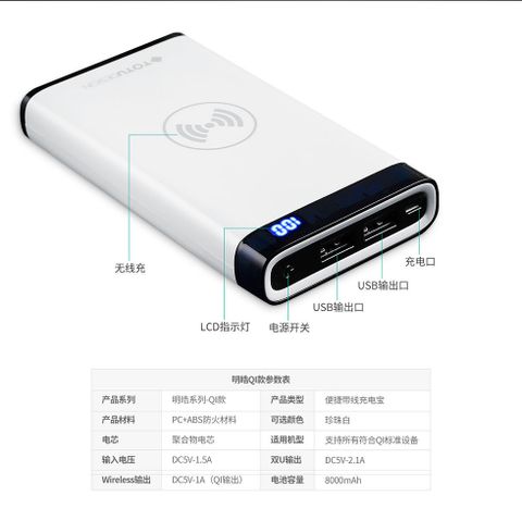 Pin sạc dự phòng không dây Totu Vast 8000mah, có màn hình (BH6TH)