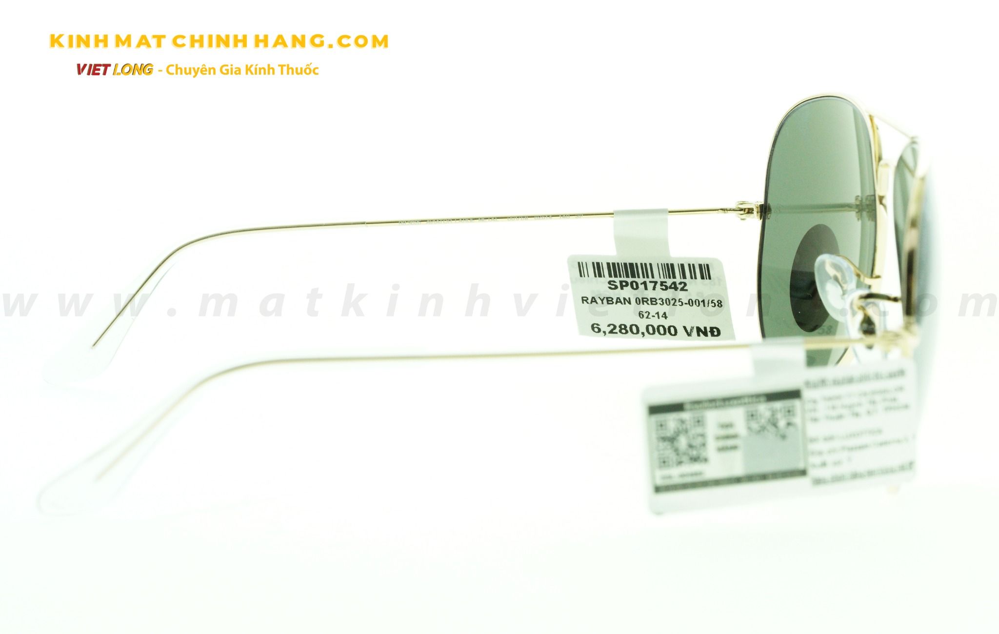KÍNH MÁT RAYBAN 0RB3025-001/58 62-14