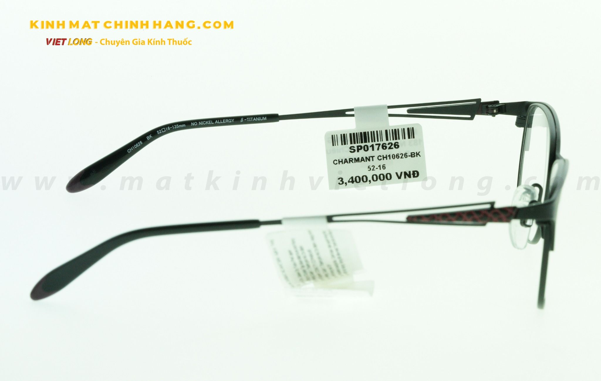  GỌNG KÍNH CHARMANT CH10626-BK 52-16 