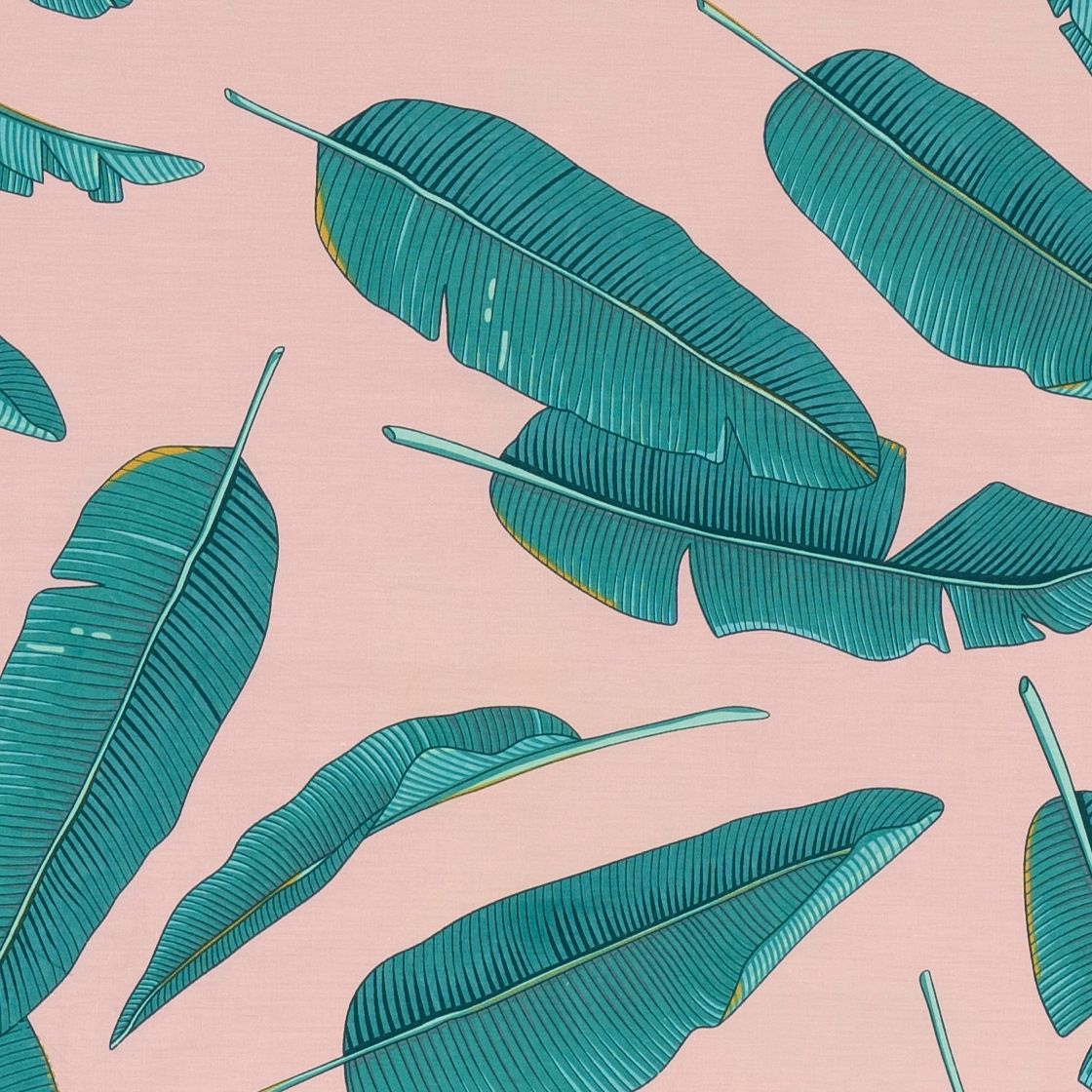 Pillow case 128 Banana leaves on pink