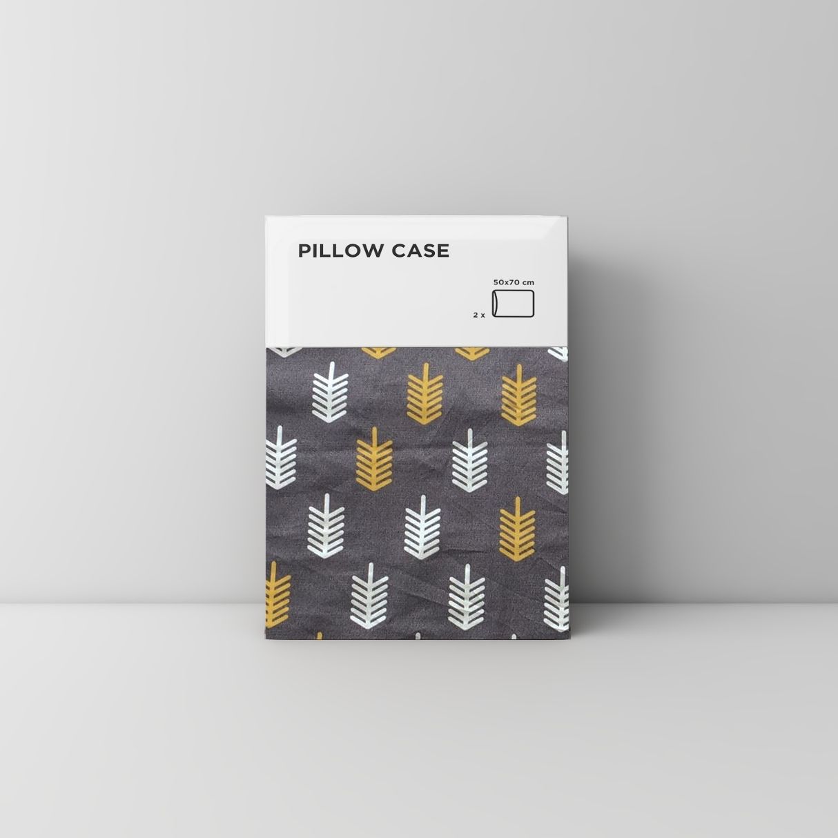 Pillow case 094 Yellow white arrow on grey