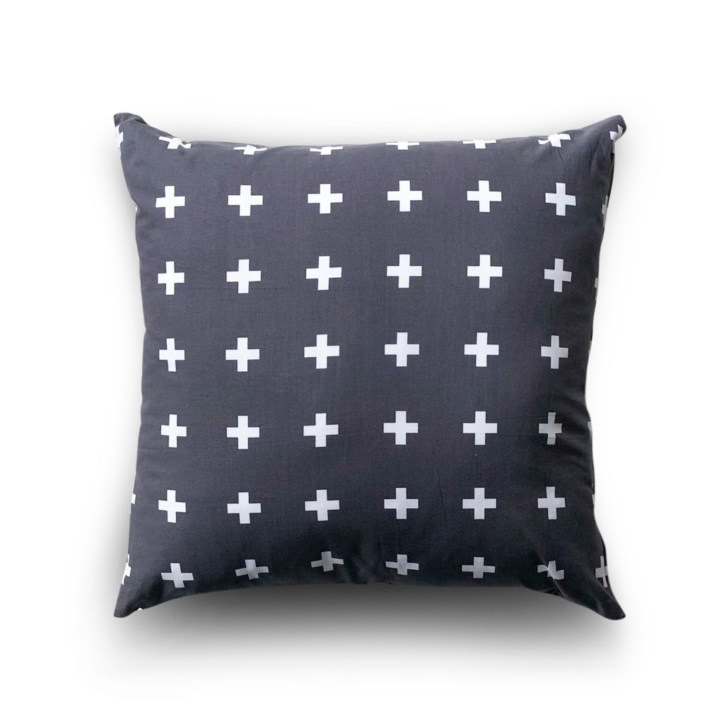 Cushion cover 66 White plus on dark grey