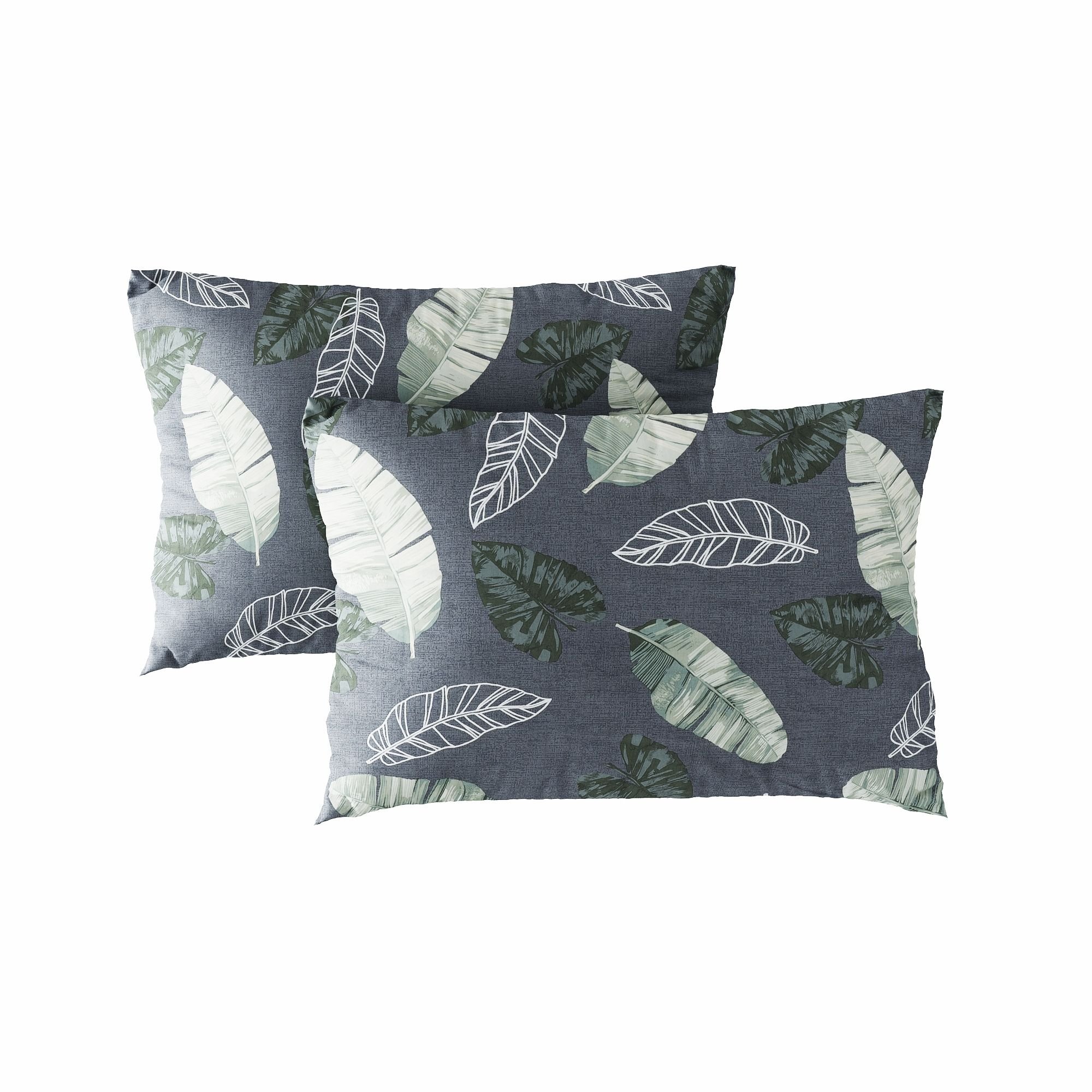 Pillow case 145 Green leaves on dark grey