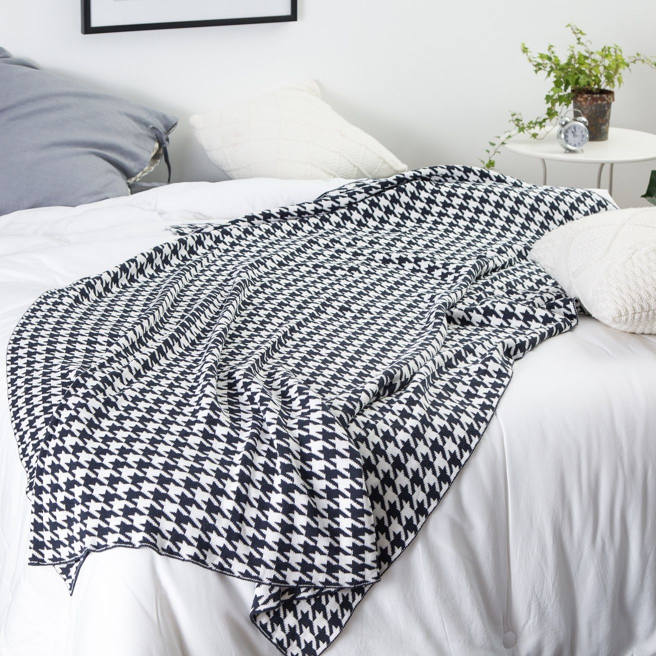 Mền sofa houndstooth - Black