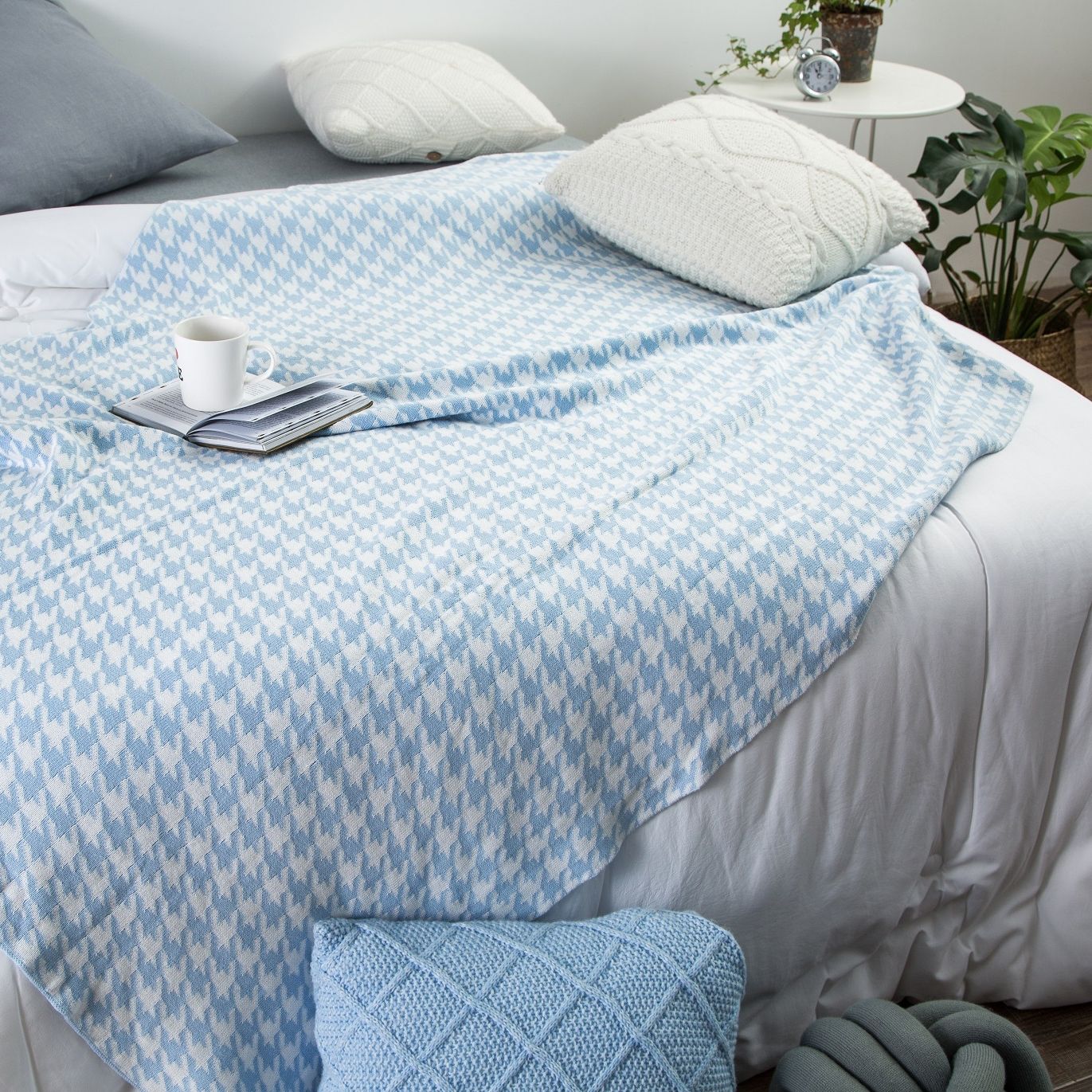Mền sofa houndstooth - Blue
