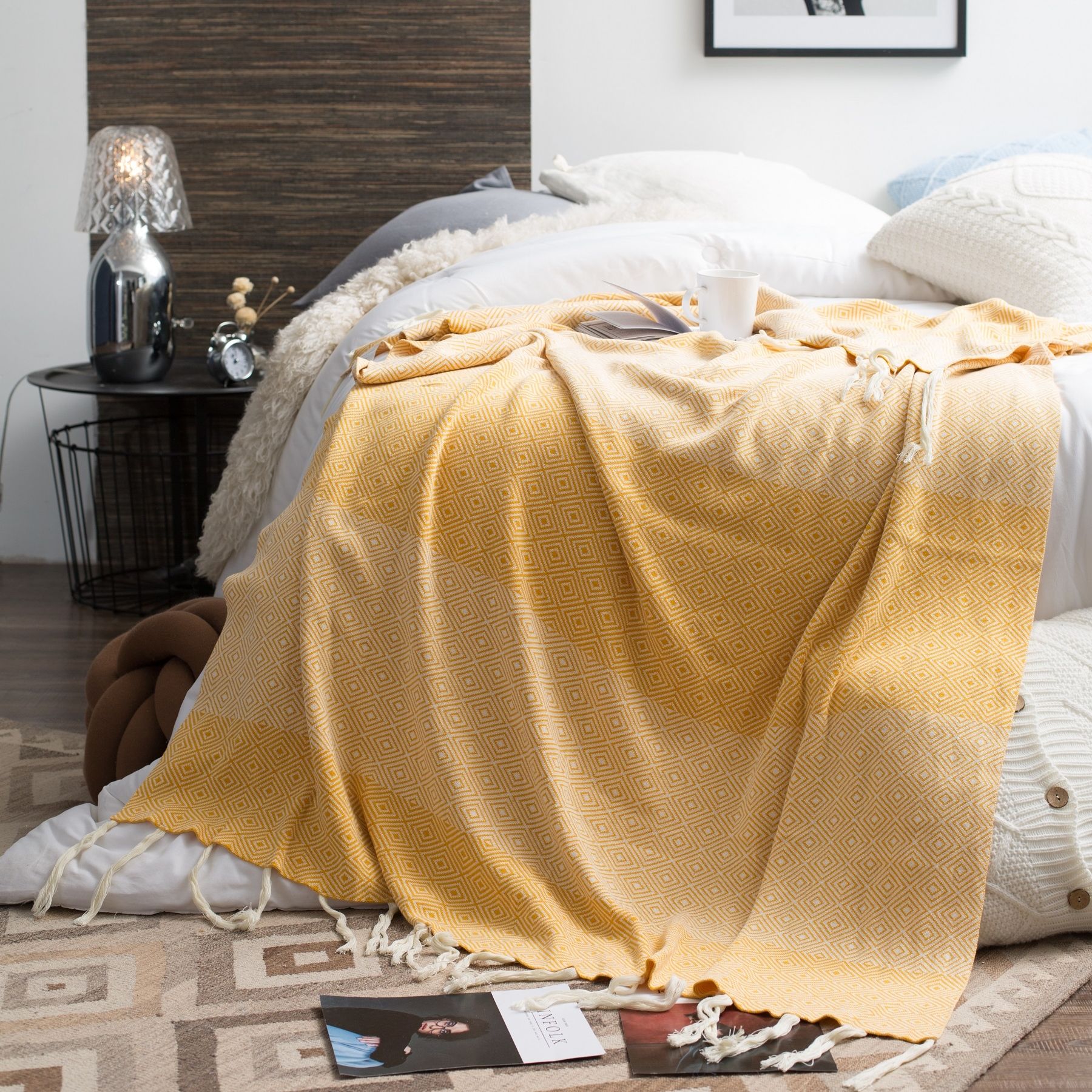 Mền sofa vuông đồng tâm - Yellow