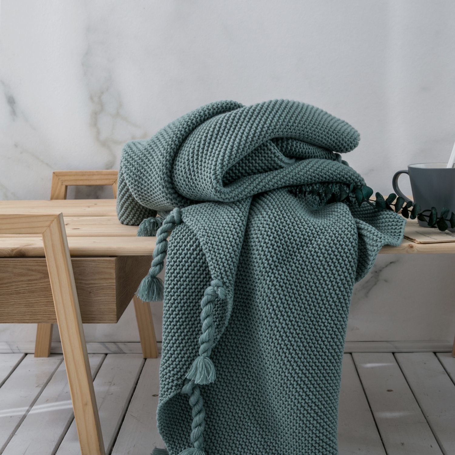 Mền sofa đuôi thừng - Grey green