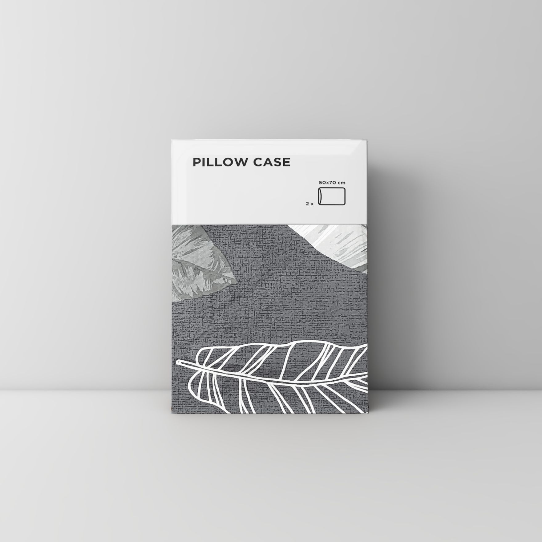 Pillow case 106 Light grey leaves on dark grey