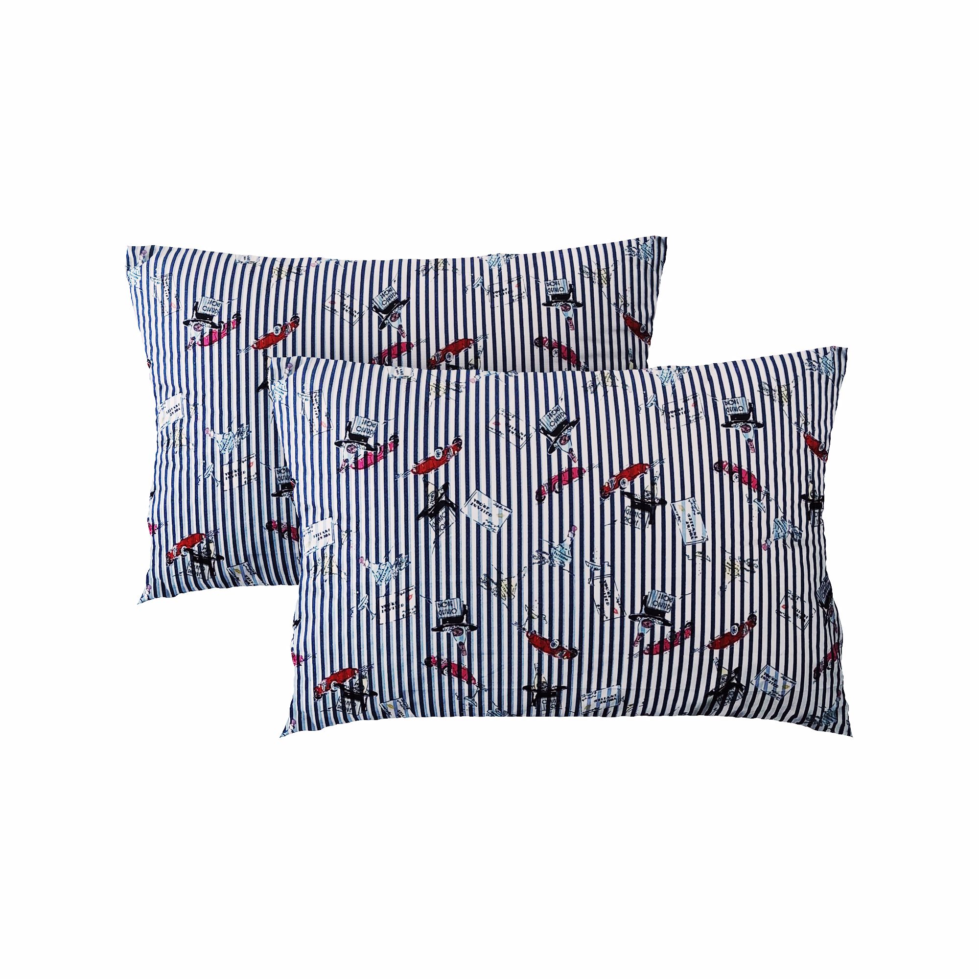 Pillow case 036 Red cars on dark blue stripe