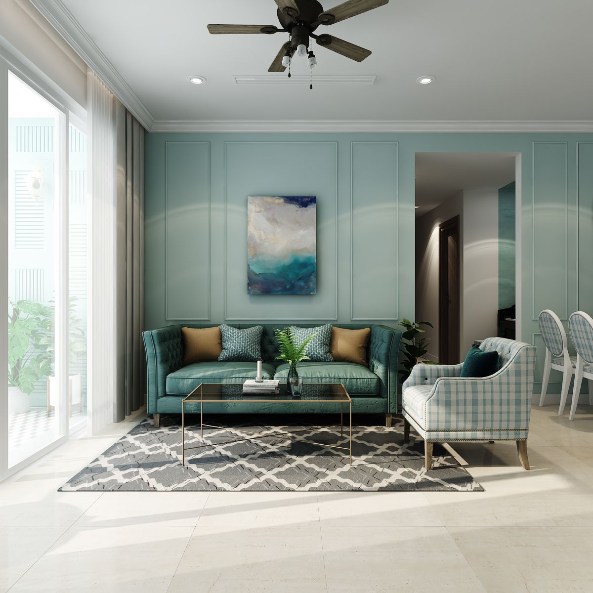 Bàn sofa kính sơn nhũ vàng