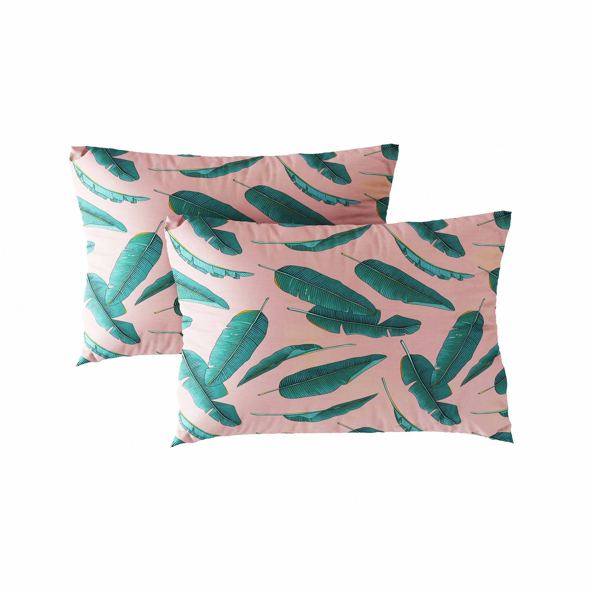 Pillow case 128 Banana leaves on pink