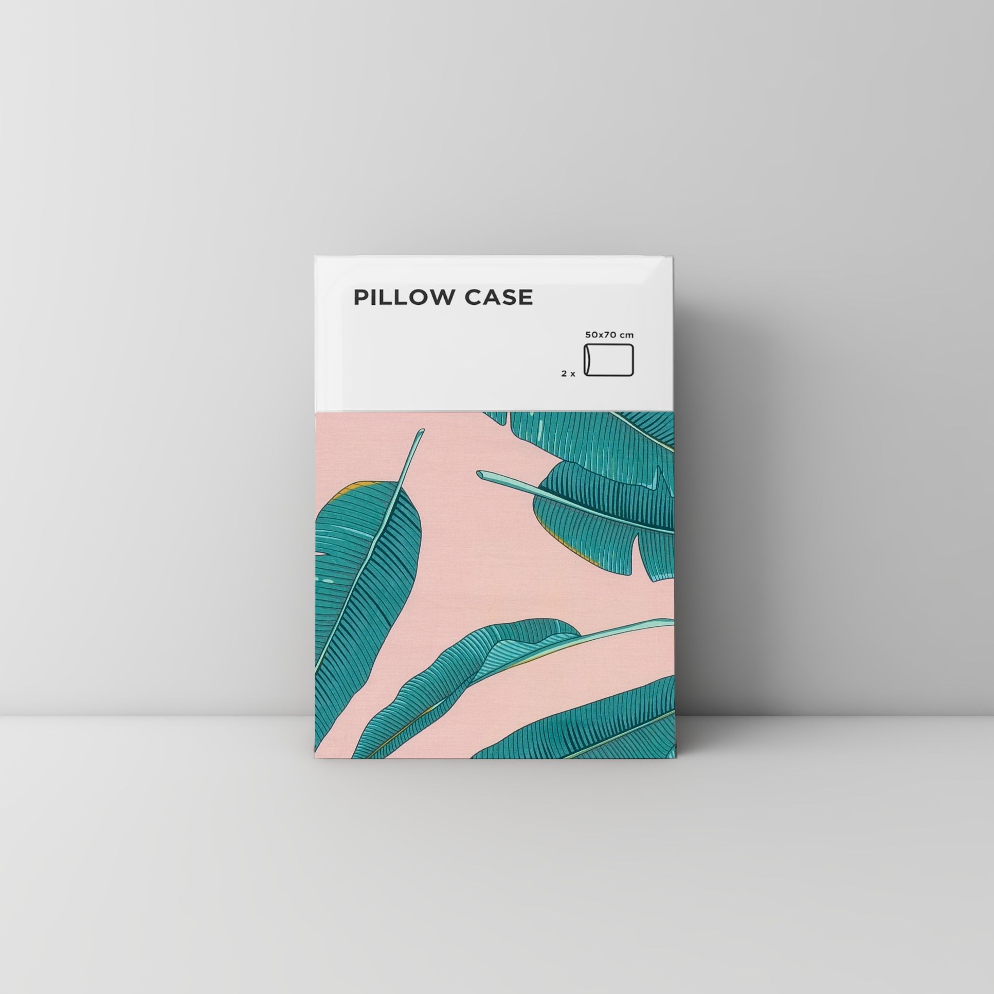Pillow case 128 Banana leaves on pink