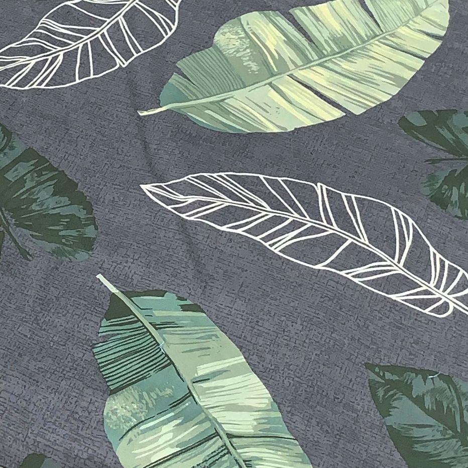 Pillow case 145 Green leaves on dark grey