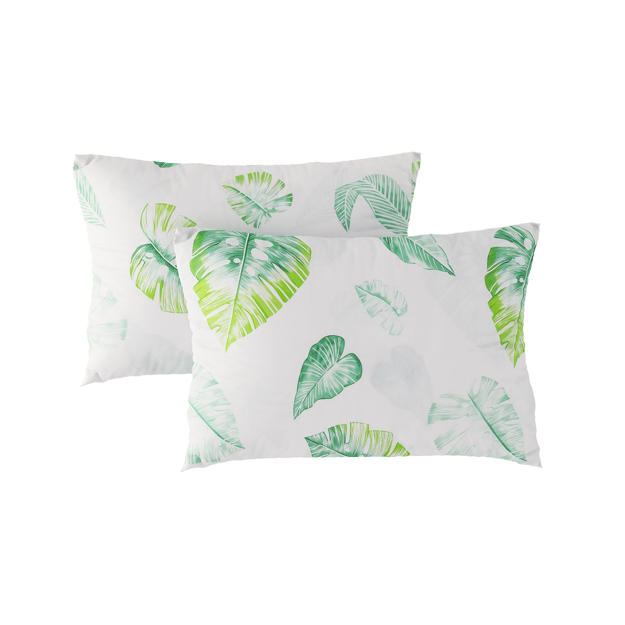 Pillow case 189 Green leaves on white
