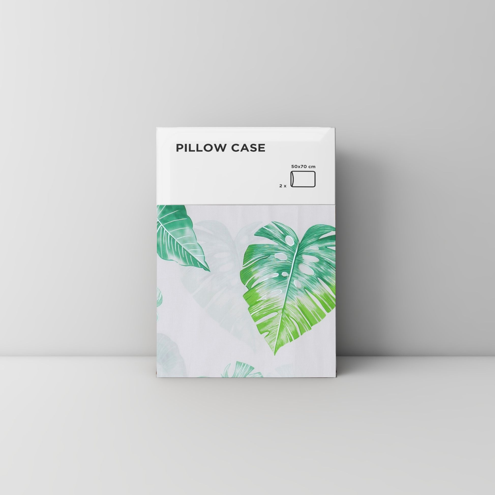 Pillow case 189 Green leaves on white