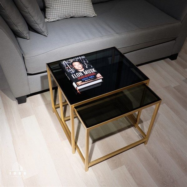 Bàn sofa kính đôi sơn nhũ vàng