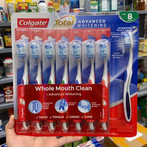  Set 8 bàn chải đánh răng Colgate Total Advanced Whitening Whole Mouth Clean 