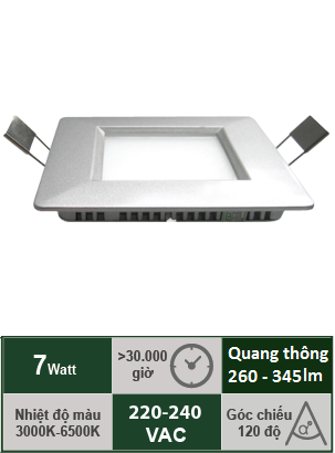 Đèn Led Panel âm trần vuông 7W Vinaled PL-BS7/PL-BW7