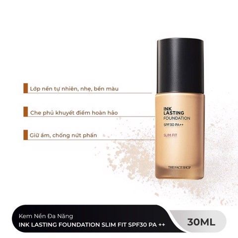  Kem Nền Tạo Khối Che Khuyết Điểm INK LASTING FOUNDATION SLIM FIT SPF30 PA++ V207 